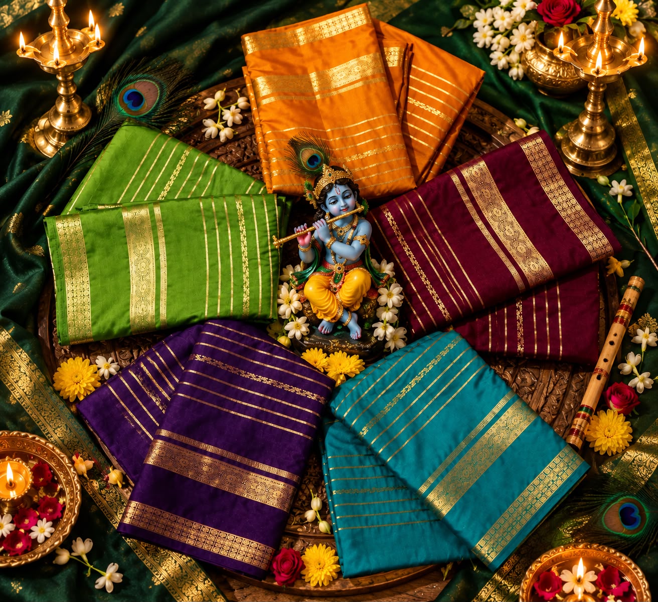 Peacock Blue & Gold Festive Silk Saree